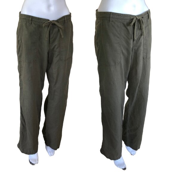 Gap Brown Green Linen Cotton Mid Rise Lightweight Drawstring Cargo Wide Leg Pant - Picture 4 of 6